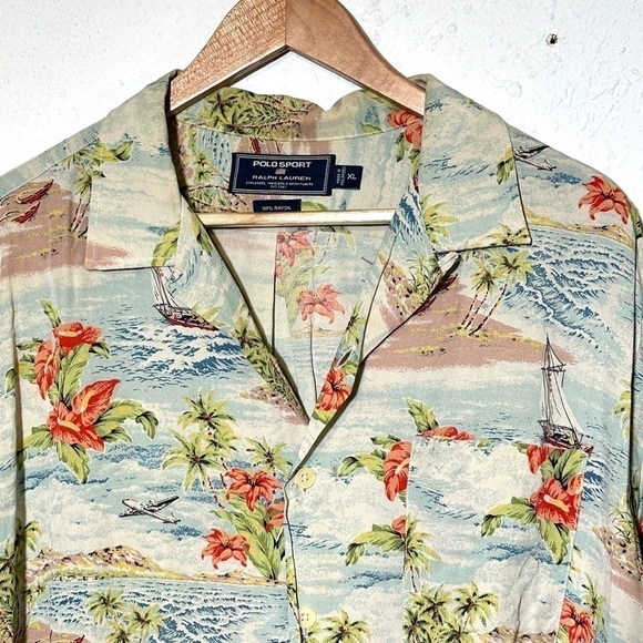 Polo Sport By Ralph Lauren Hawaiian Print Button Front Short Sleeve Top Sz XL M - Picture 2 of 12